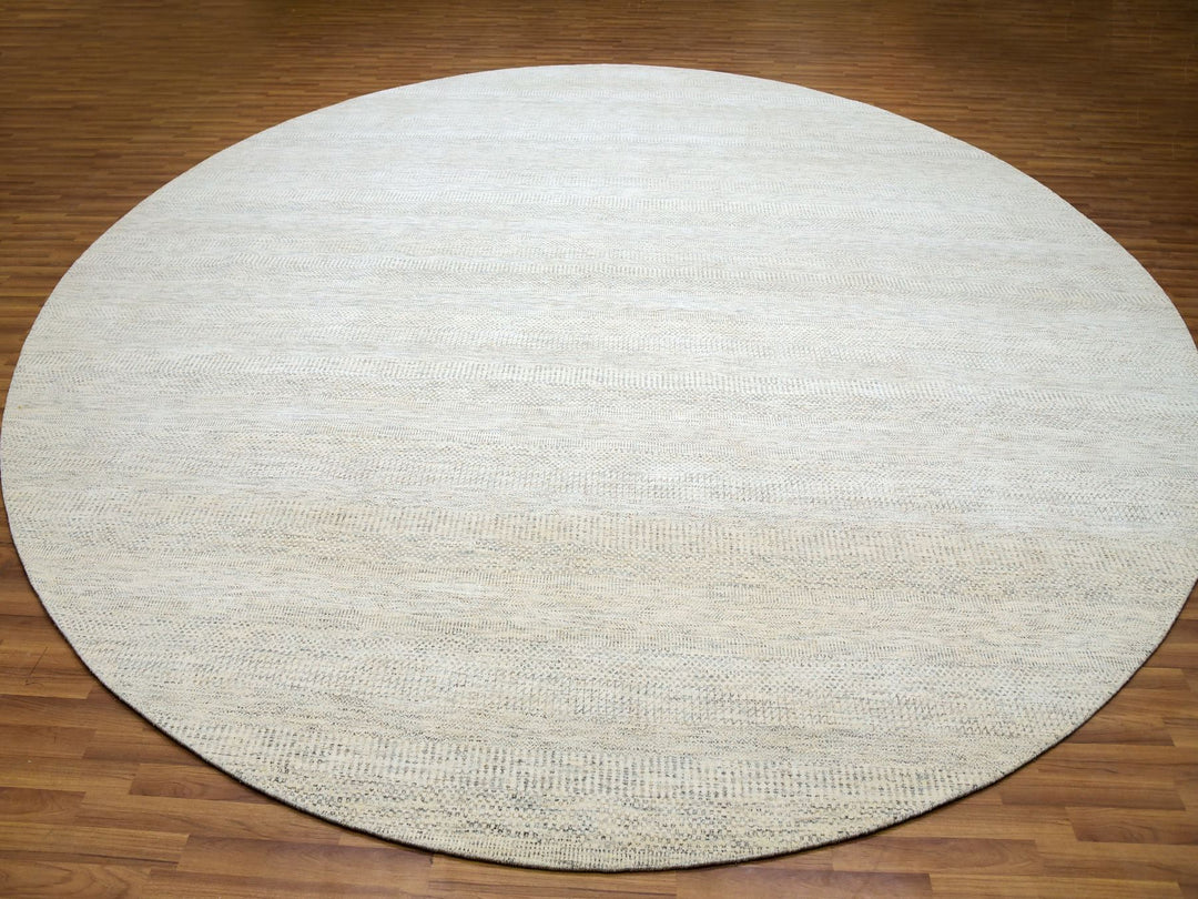 13'9" x 13'9" New Hand Knotted Ivory Wool Round Oriental Rug - MOA10279972