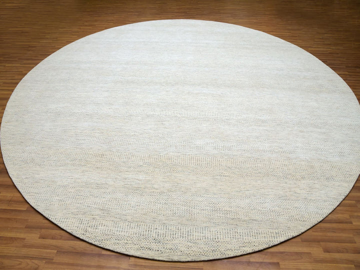 13'9" x 13'9" New Hand Knotted Ivory Wool Round Oriental Rug - MOA10279972