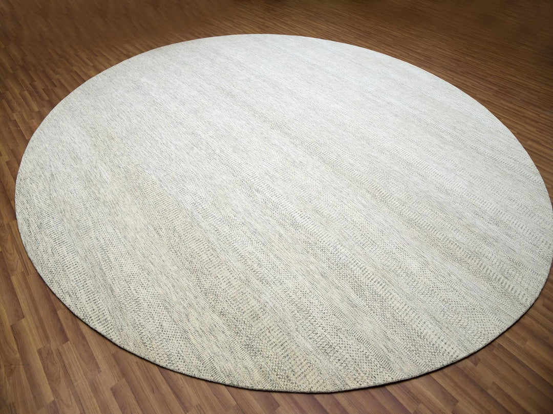 13'9" x 13'9" New Hand Knotted Ivory Wool Round Oriental Rug - MOA10279972