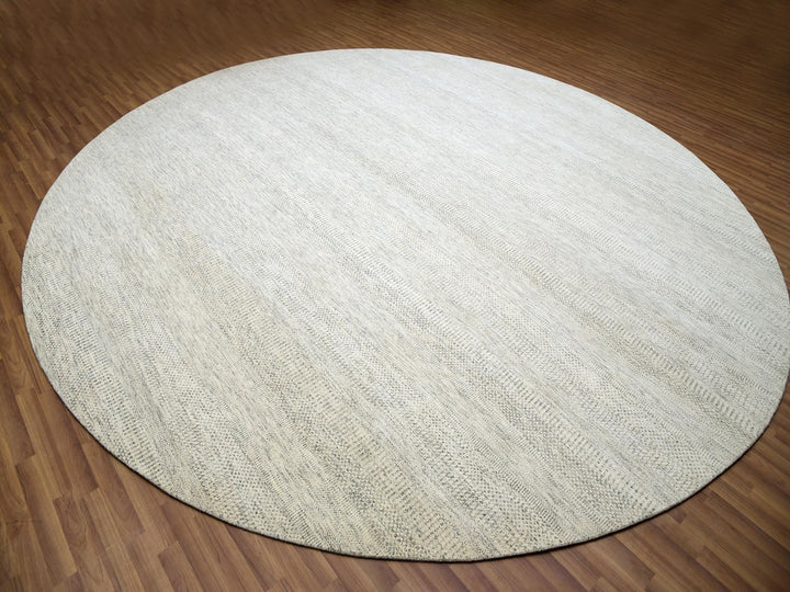 13'9" x 13'9" New Hand Knotted Ivory Wool Round Oriental Rug - MOA10279972