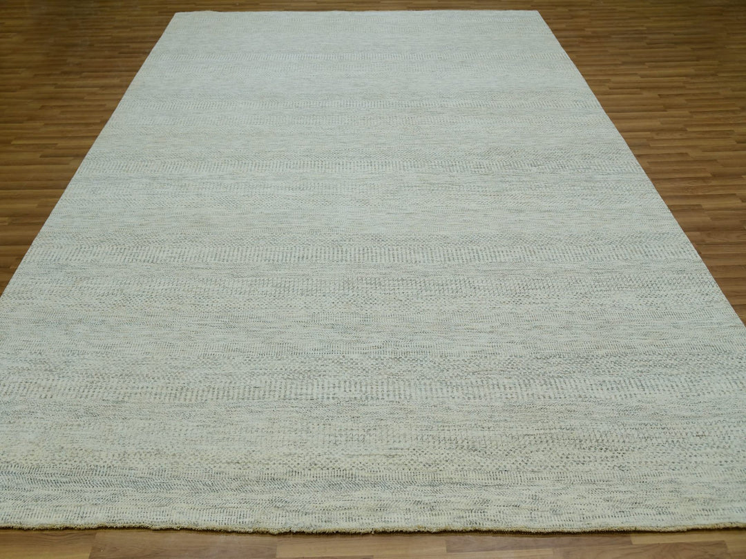9'2" x 11'10" New Hand Knotted Ivory Wool Rectangle Oriental Rug - MOA10279977