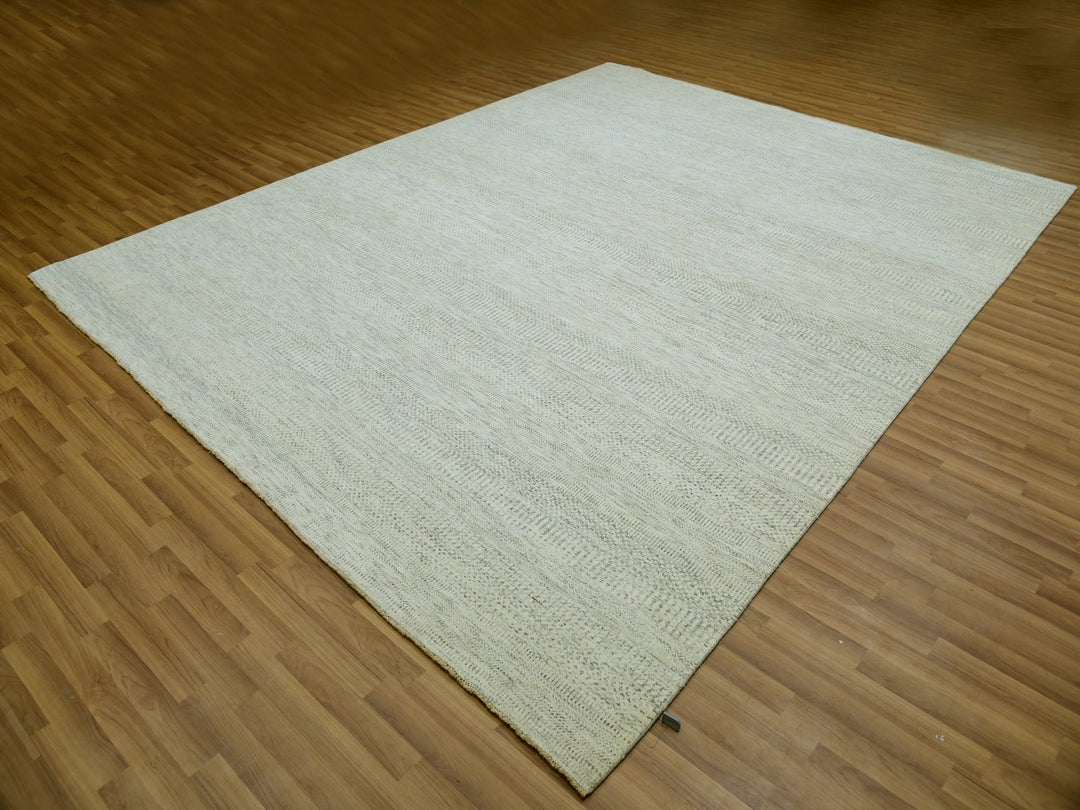 9'2" x 11'10" New Hand Knotted Ivory Wool Rectangle Oriental Rug - MOA10279977