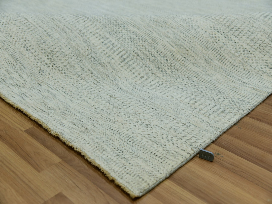 9'2" x 11'10" New Hand Knotted Ivory Wool Rectangle Oriental Rug - MOA10279977