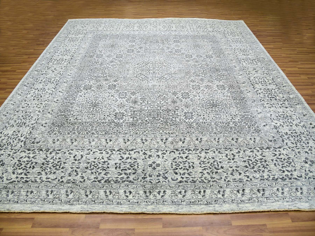 11'11" x 12'0" New Hand Knotted Ivory Wool Square Oriental Rug - MOA10279984