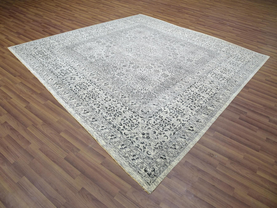 11'11" x 12'0" New Hand Knotted Ivory Wool Square Oriental Rug - MOA10279984