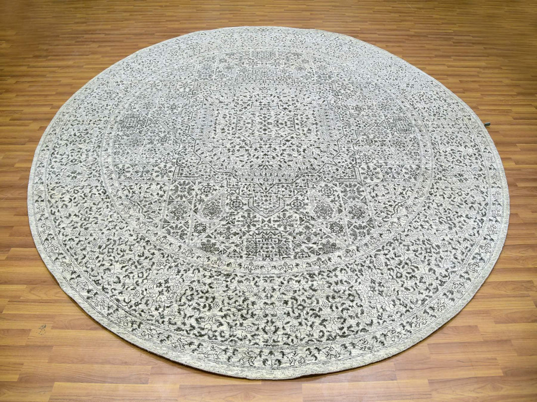10'0" x 10'1" New Hand Knotted Ivory Wool Round Oriental Rug - MOA10279986