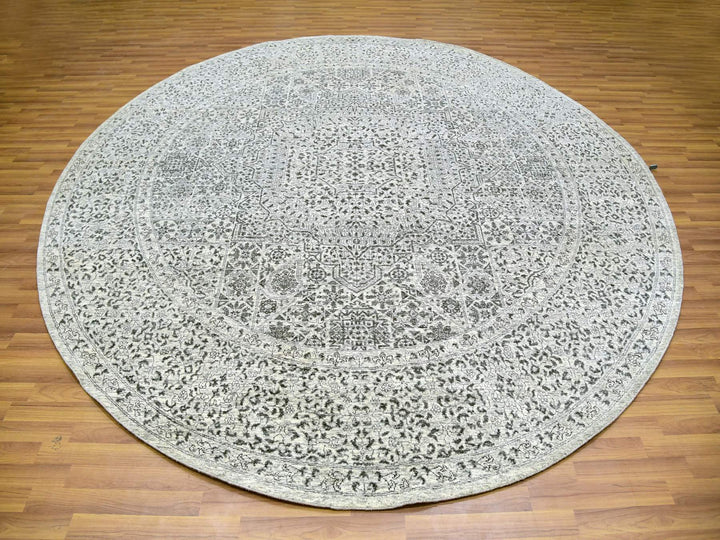 10'0" x 10'1" New Hand Knotted Ivory Wool Round Oriental Rug - MOA10279986