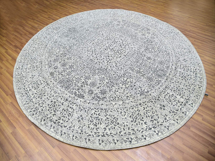 10'0" x 10'1" New Hand Knotted Ivory Wool Round Oriental Rug - MOA10279986