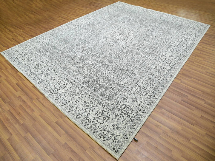 9'0" x 12'2" New Hand Knotted Ivory Wool Rectangle Oriental Rug - MOA10279987