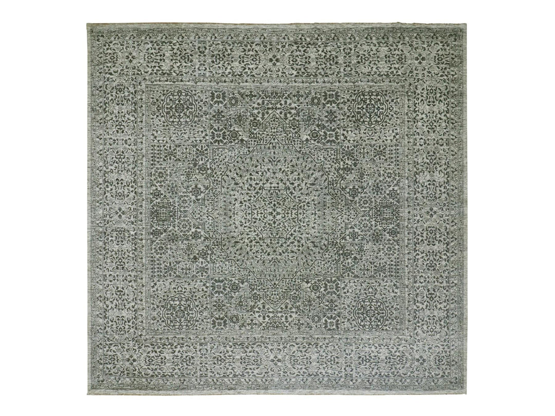 9'11" x 10'2" New Hand Knotted Ivory Wool Square Oriental Rug - MOA10279988