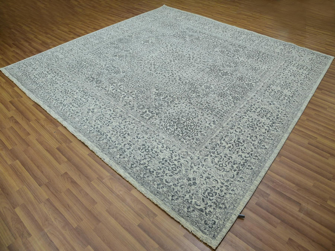 9'11" x 10'2" New Hand Knotted Ivory Wool Square Oriental Rug - MOA10279988