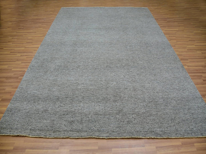 9'2" x 12'0" New Hand Knotted Grey Wool Rectangle Oriental Rug - MOA10279989