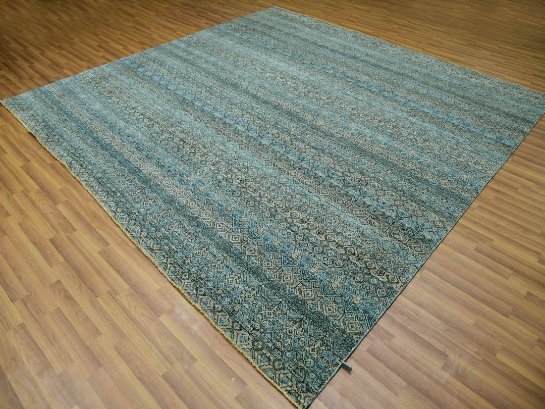 9'10" x 9'11" New Hand Knotted Blue Wool Square Oriental Rug - MOA10279992
