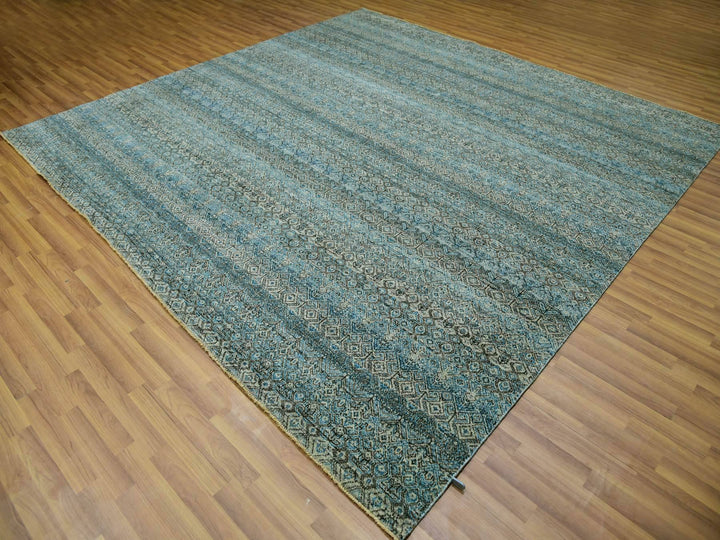 9'10" x 9'11" New Hand Knotted Blue Wool Square Oriental Rug - MOA10279992