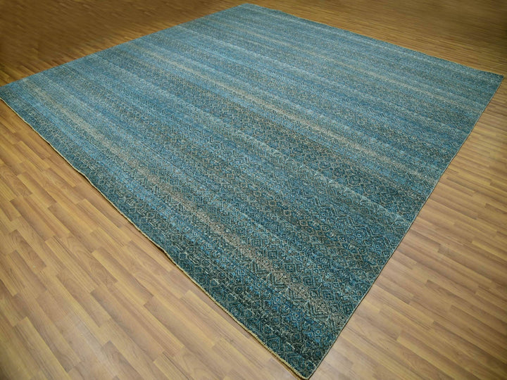 11'11" x 11'11" New Hand Knotted Blue Wool Square Oriental Rug - MOA10279995
