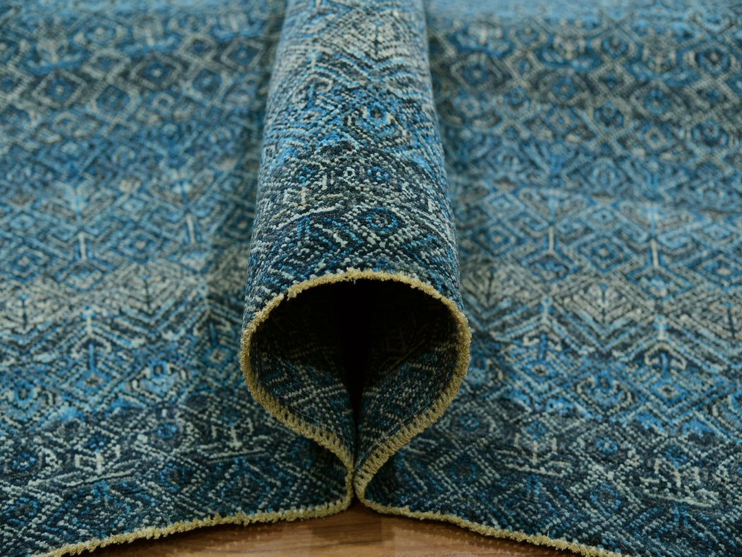 11'11" x 11'11" New Hand Knotted Blue Wool Square Oriental Rug - MOA10279995