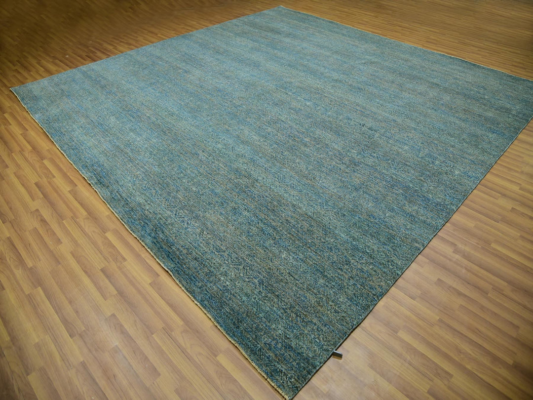 12'0" x 12'0" New Hand Knotted Green Wool Square Oriental Rug - MOA10279996