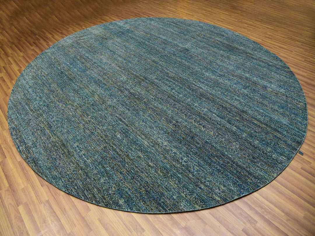 11'11" x 11'11" New Hand Knotted Green Wool Round Oriental Rug - MOA10279997