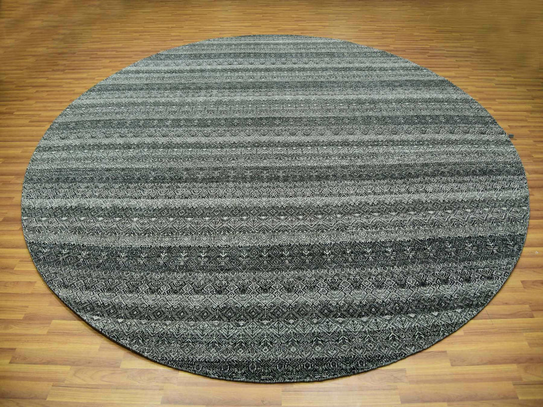 11'10" x 11'10" New Hand Knotted Grey Wool Round Oriental Rug - MOA10279999
