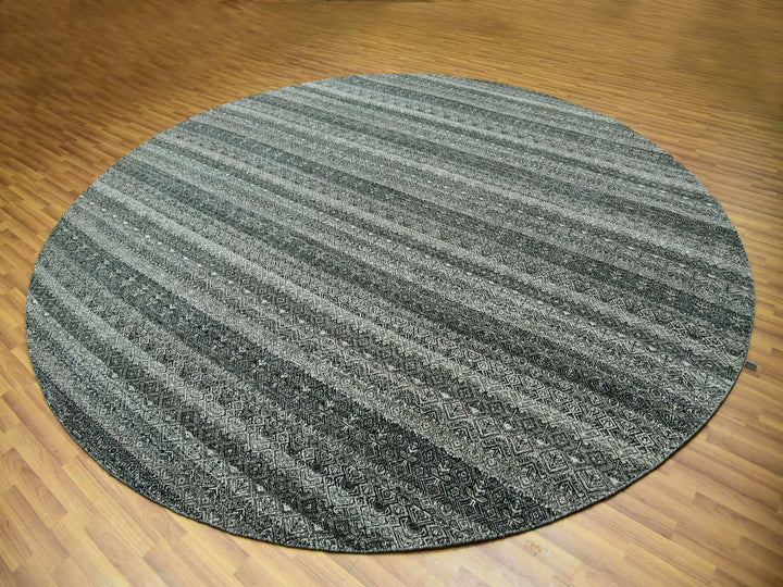 11'10" x 11'10" New Hand Knotted Grey Wool Round Oriental Rug - MOA10279999