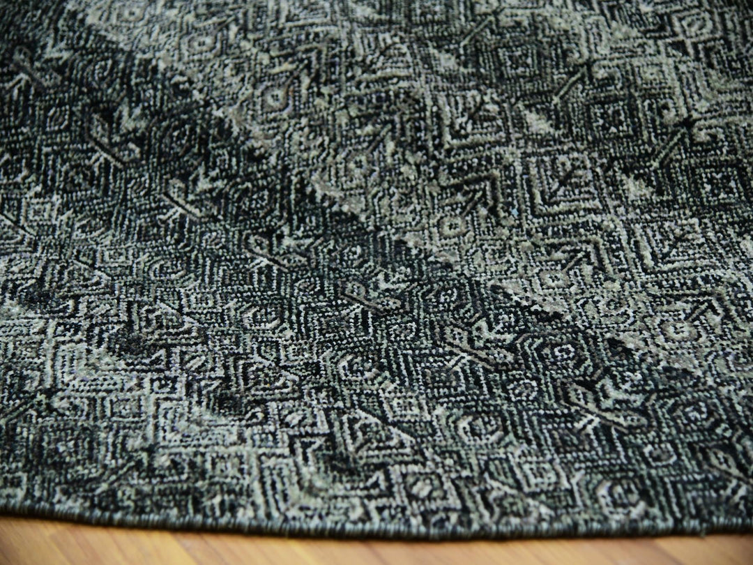 11'10" x 11'10" New Hand Knotted Grey Wool Round Oriental Rug - MOA10279999