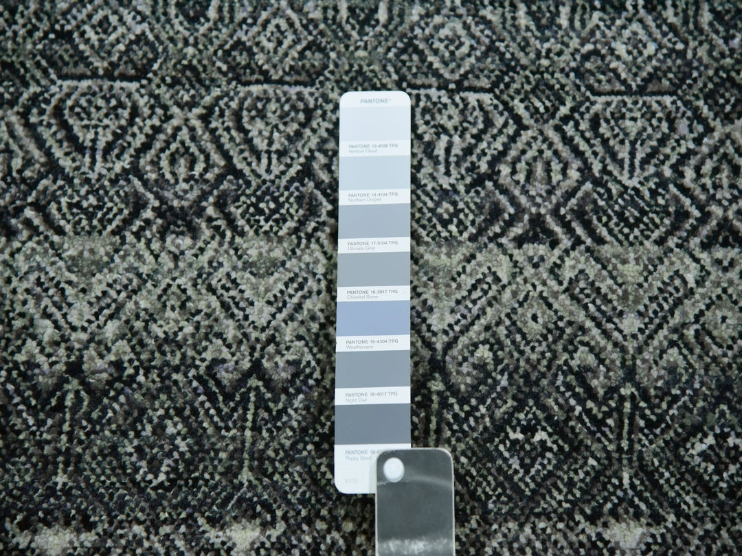 11'10" x 11'10" New Hand Knotted Grey Wool Round Oriental Rug - MOA10279999