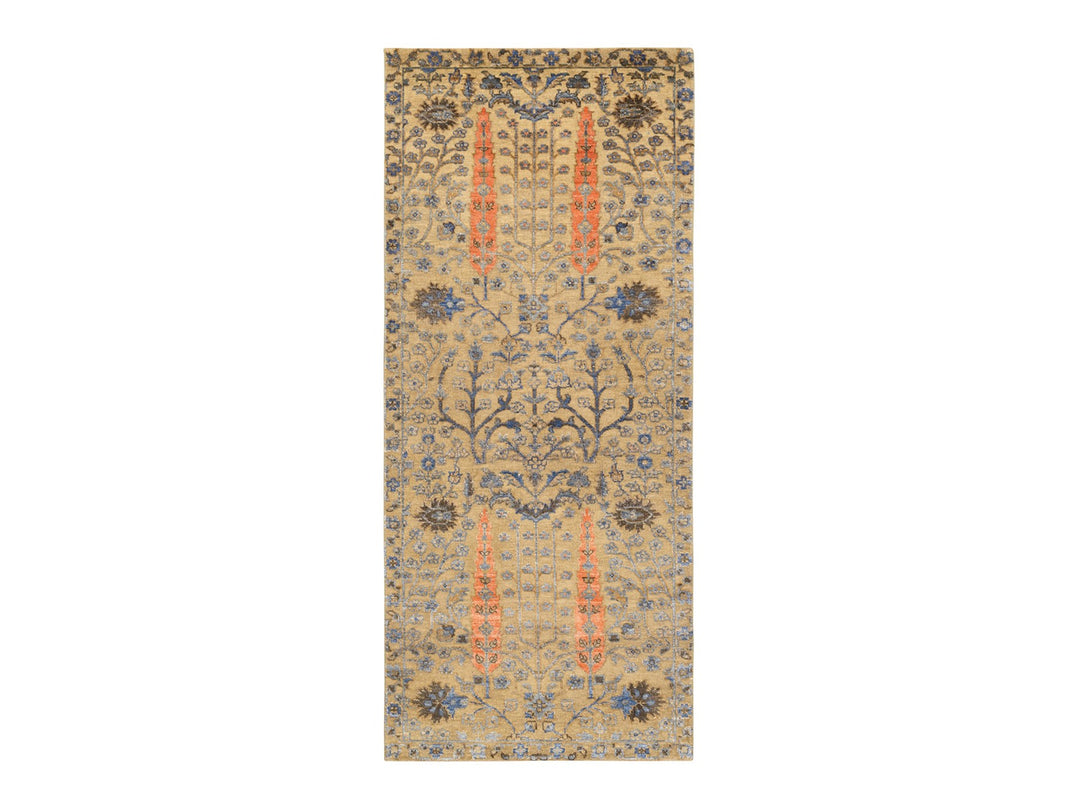 2'7" x 6'0" New Hand Knotted Brown Wool & Silk Runner Oriental Rug - MOA10280024