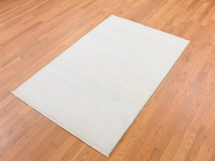 4'1" x 6'1" New Hand Knotted Ivory Wool & Silk Rectangle Oriental Rug - MOA10280039