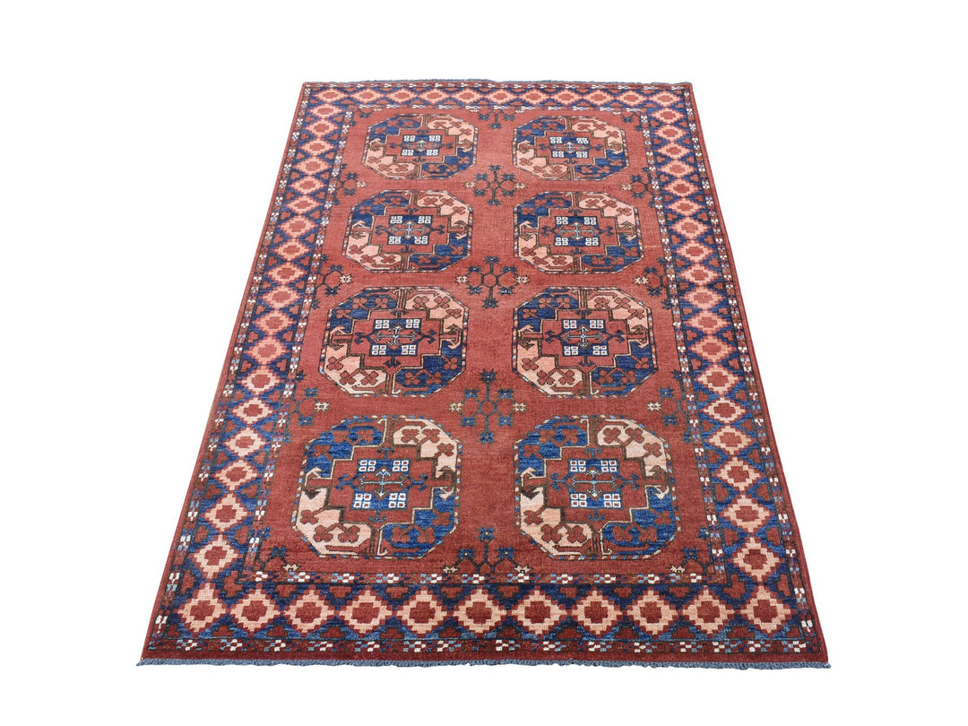 4'0" x 6'8" New Hand Knotted Red Wool Rectangle Oriental Rug - MOA10280045