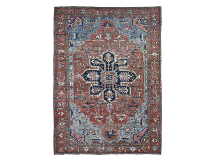 8'7" x 12'0" Vintage Hand Knotted Red Wool Rectangle Oriental Rug - MOA10280052