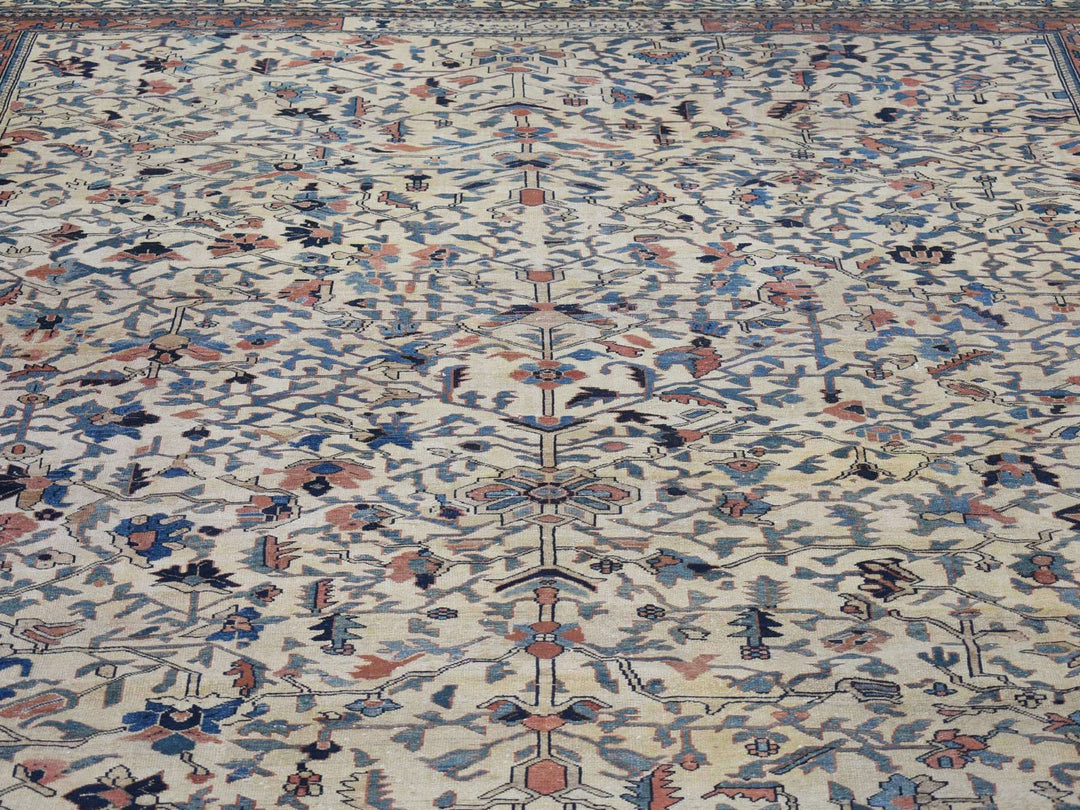 14'3" x 15'7" Vintage Hand Knotted Ivory Wool Rectangle Oriental Rug - MOA10280055