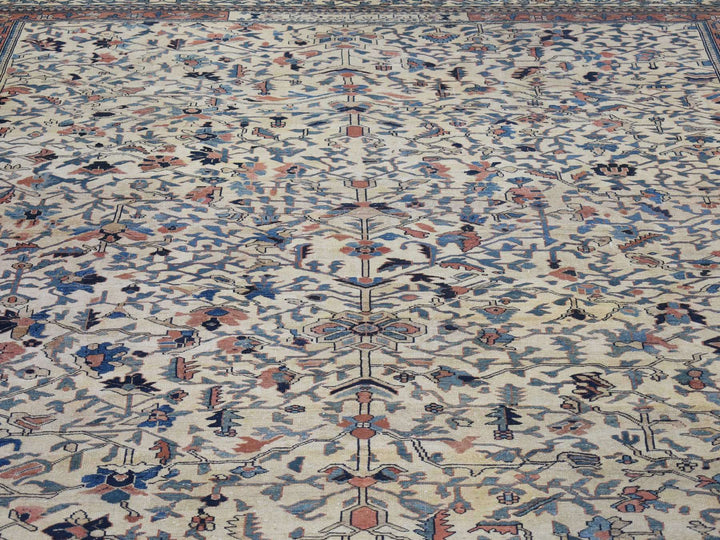 14'3" x 15'7" Vintage Hand Knotted Ivory Wool Rectangle Oriental Rug - MOA10280055