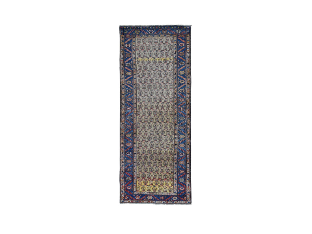 4'0" x 10'3" Vintage Hand Knotted Yellow Wool Runner Oriental Rug - MOA10280058