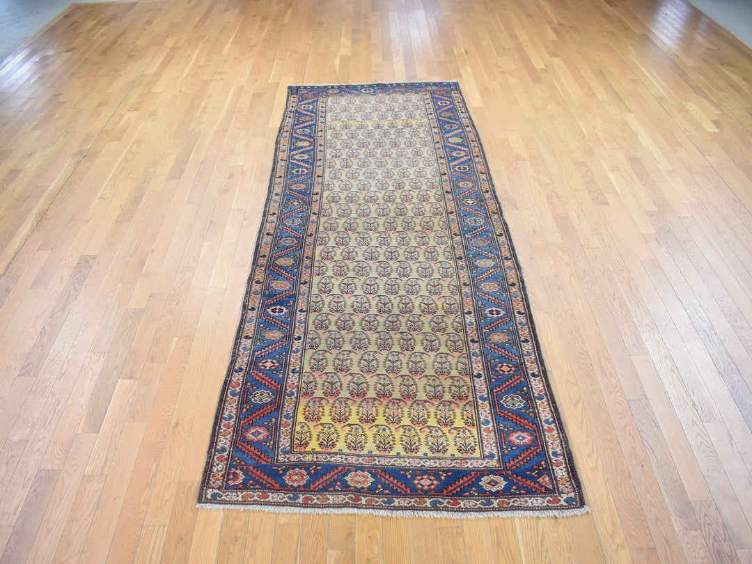 4'0" x 10'3" Vintage Hand Knotted Yellow Wool Runner Oriental Rug - MOA10280058