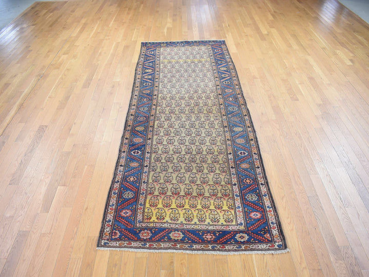 4'0" x 10'3" Vintage Hand Knotted Yellow Wool Runner Oriental Rug - MOA10280058