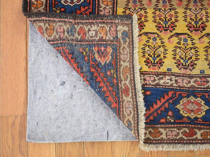 4'0" x 10'3" Vintage Hand Knotted Yellow Wool Runner Oriental Rug - MOA10280058