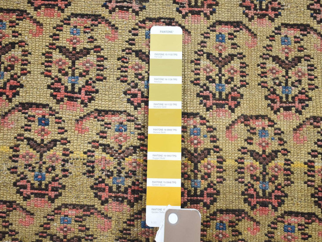 4'0" x 10'3" Vintage Hand Knotted Yellow Wool Runner Oriental Rug - MOA10280058