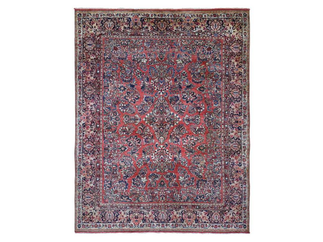 7'10" x 9'10" Vintage Hand Knotted Red Wool Rectangle Oriental Rug - MOA10280064
