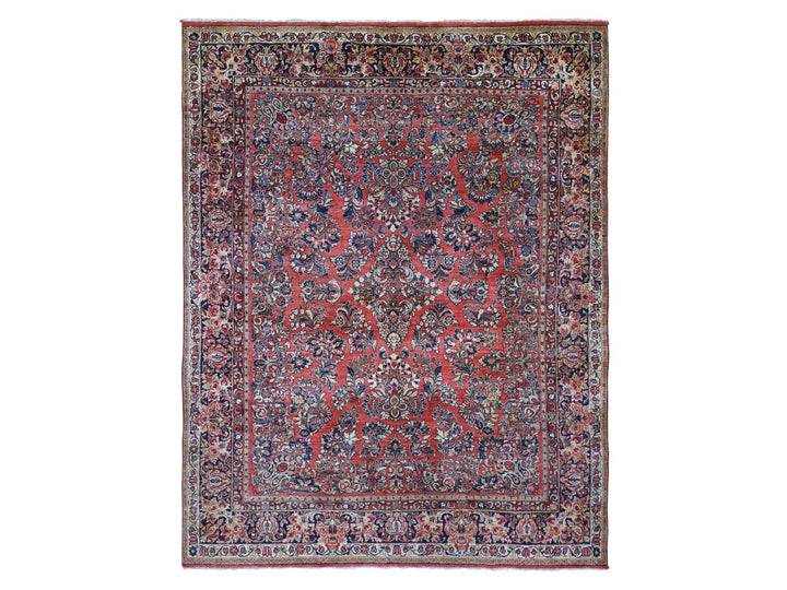 7'10" x 9'10" Vintage Hand Knotted Red Wool Rectangle Oriental Rug - MOA10280064