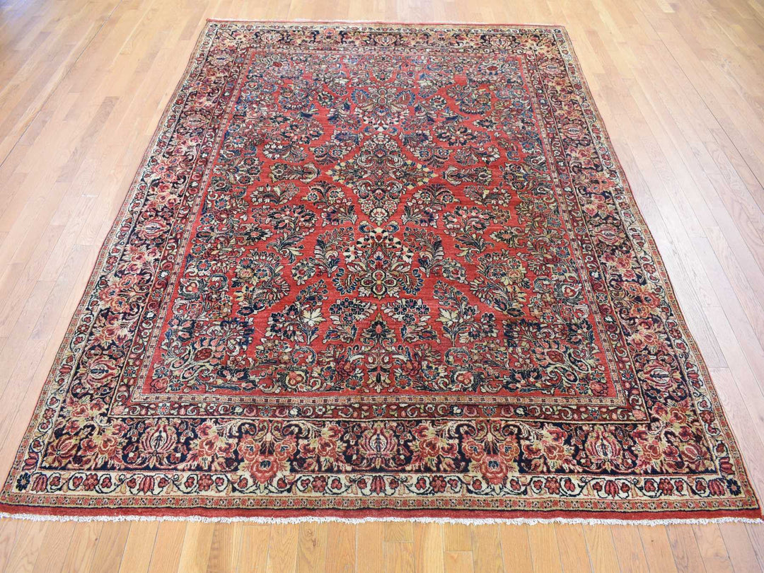 7'10" x 9'10" Vintage Hand Knotted Red Wool Rectangle Oriental Rug - MOA10280064