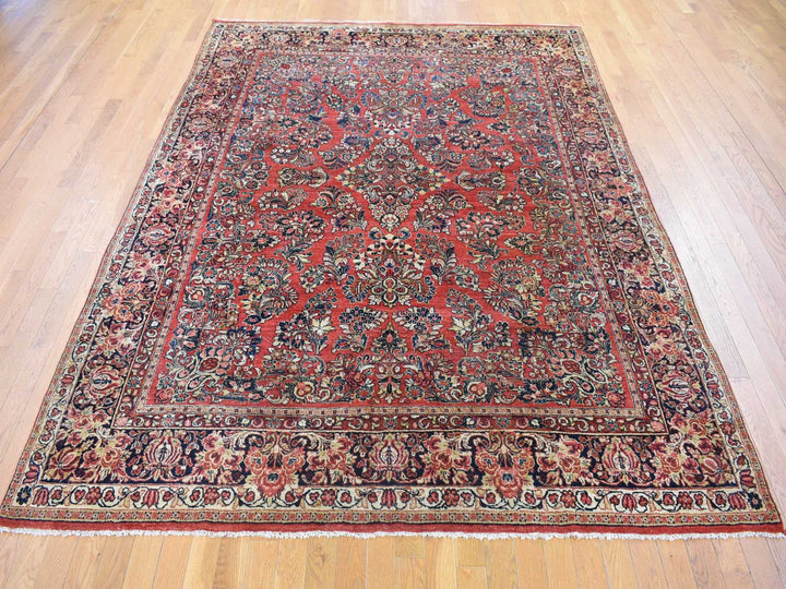 7'10" x 9'10" Vintage Hand Knotted Red Wool Rectangle Oriental Rug - MOA10280064
