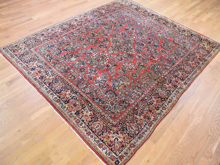 7'10" x 9'10" Vintage Hand Knotted Red Wool Rectangle Oriental Rug - MOA10280064