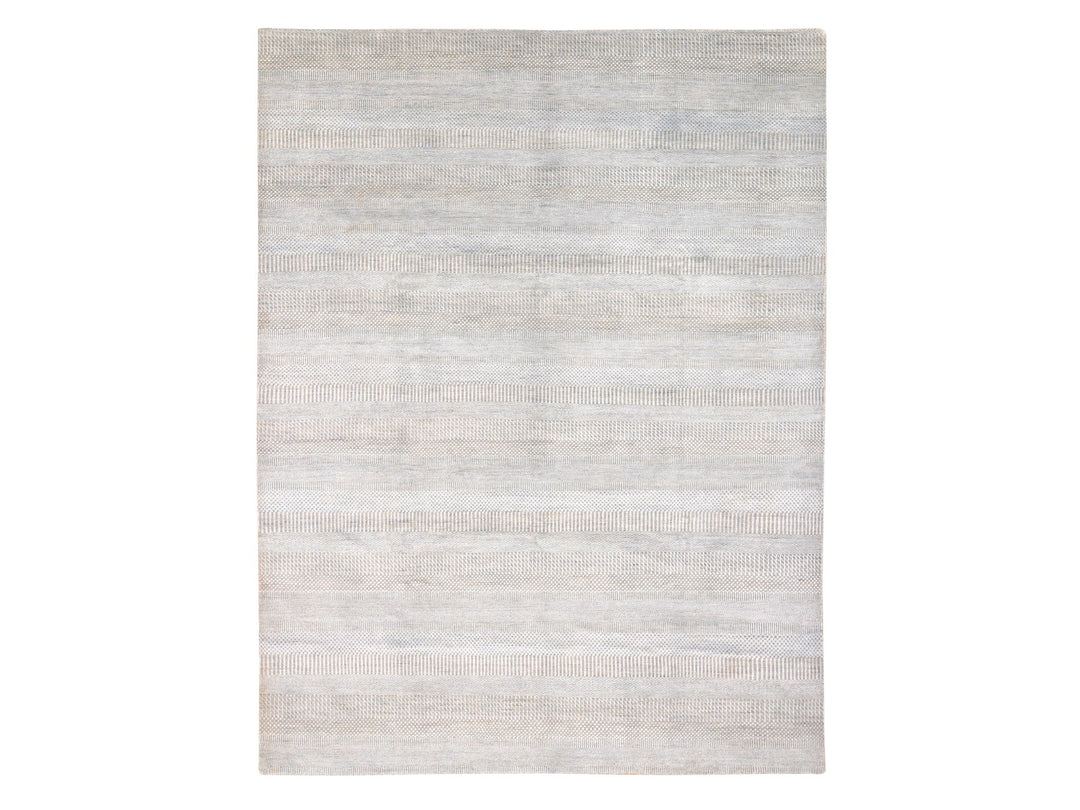 8'1" x 9'10" New Hand Knotted Grey Wool & Silk Rectangle Oriental Rug - MOA10280065