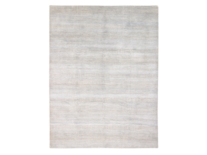 8'1" x 9'10" New Hand Knotted Grey Wool & Silk Rectangle Oriental Rug - MOA10280065