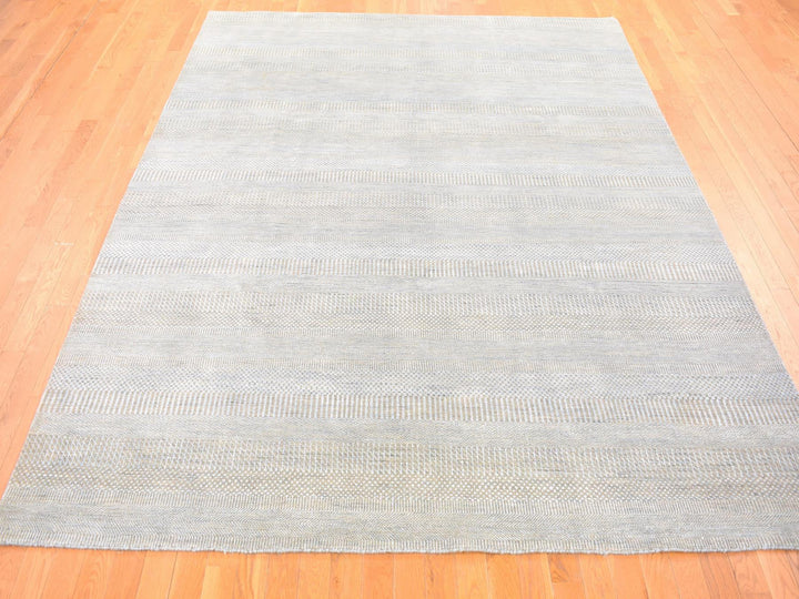 8'1" x 9'10" New Hand Knotted Grey Wool & Silk Rectangle Oriental Rug - MOA10280065