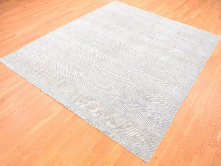 8'1" x 9'10" New Hand Knotted Grey Wool & Silk Rectangle Oriental Rug - MOA10280065