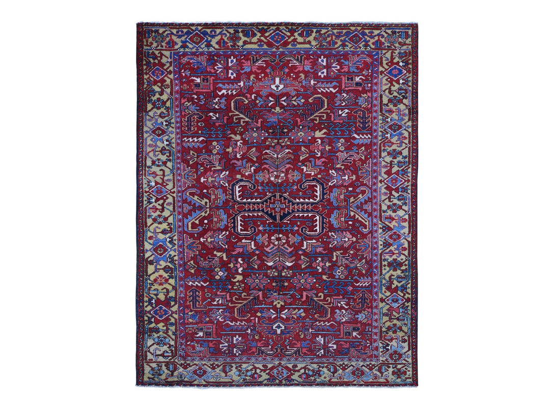 7'4" x 9'9" Vintage Hand Knotted Red Wool Rectangle Oriental Rug - MOA10280069