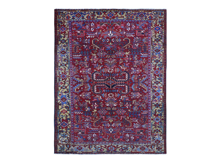 7'4" x 9'9" Vintage Hand Knotted Red Wool Rectangle Oriental Rug - MOA10280069