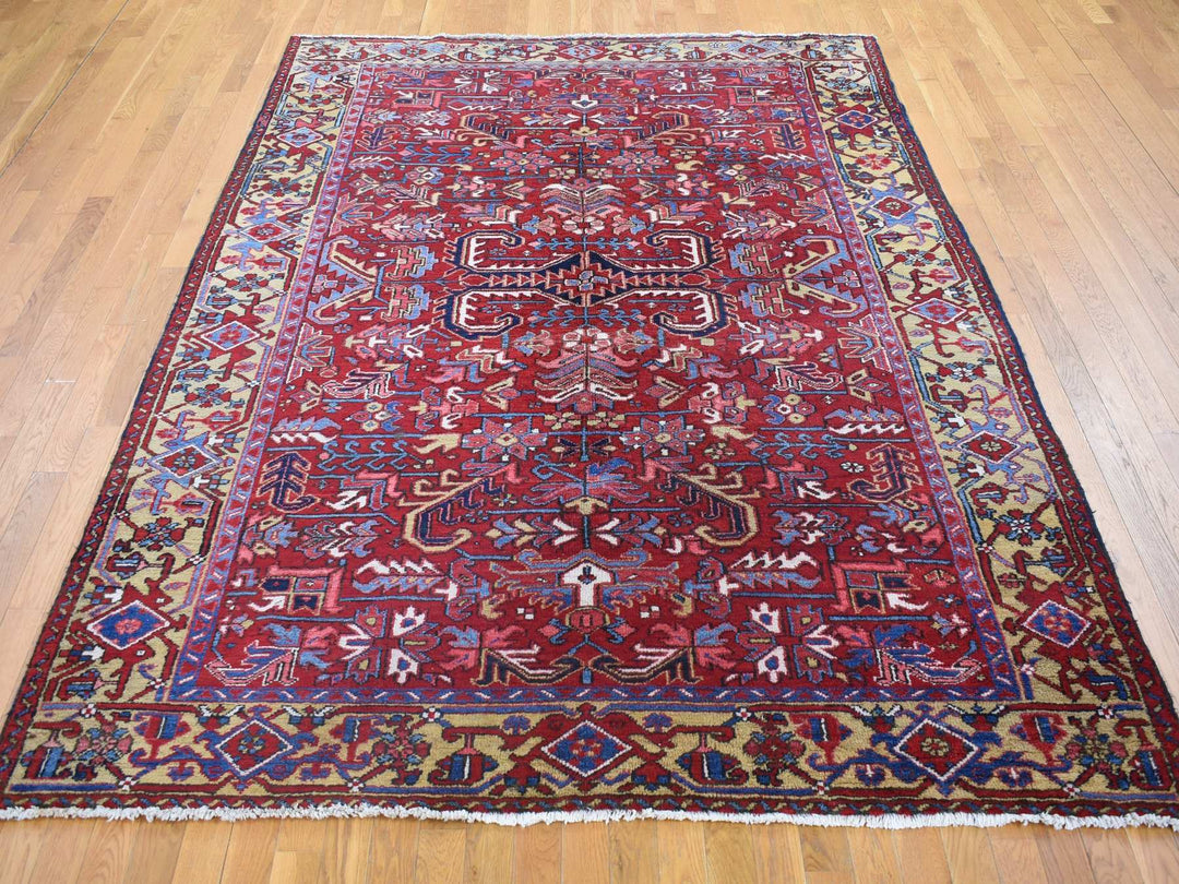 7'4" x 9'9" Vintage Hand Knotted Red Wool Rectangle Oriental Rug - MOA10280069