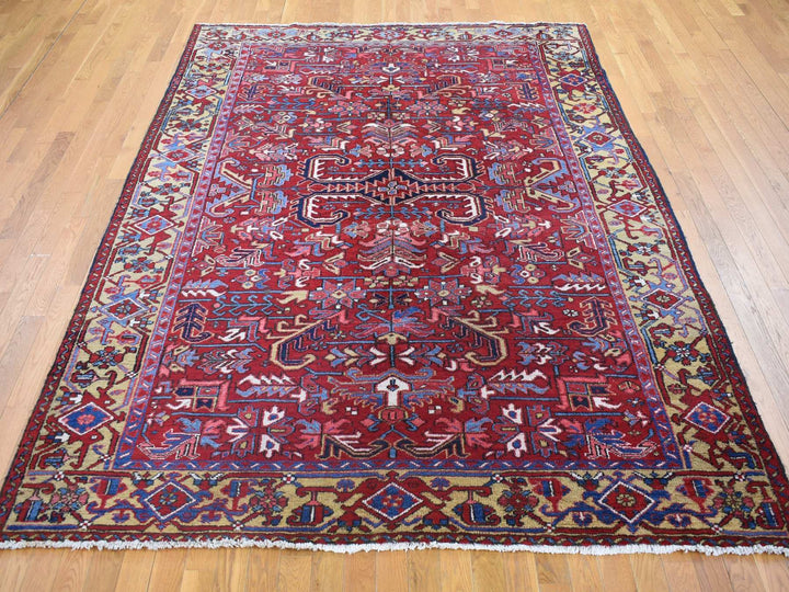 7'4" x 9'9" Vintage Hand Knotted Red Wool Rectangle Oriental Rug - MOA10280069